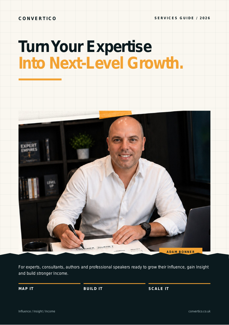 Turn Your Expertise Into Next-Level Growth, Convertico Services Guide cover